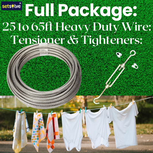 Clothes Drying Wire Vinyl Rubber Coated Stainless Steel Strong Heavy Duty Laundry Wire Clothes Line Wire Rope with Tensioner and Tighteners Full Set